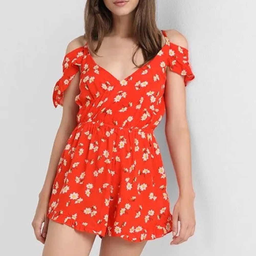 Topshop Floral Orange Romper Size M (8-10) NWOT